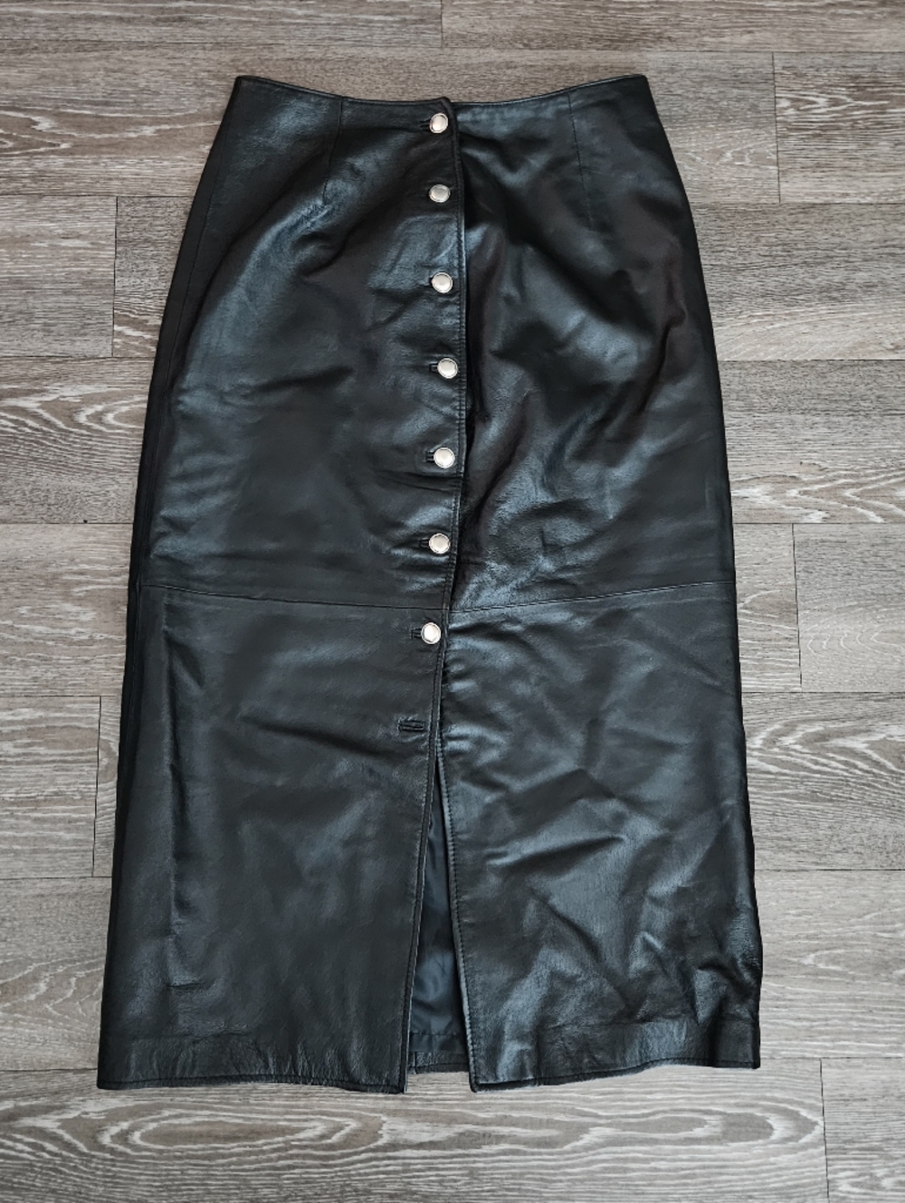 Black Real  Leather Snap-Front Women's Coat